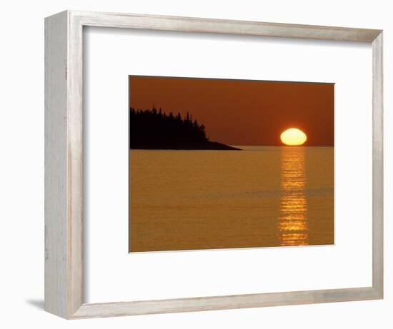 Spring Sunrise Silhouettes Edwards Island and Reflects Light on Lake Superior-Mark Carlson-Framed Photographic Print