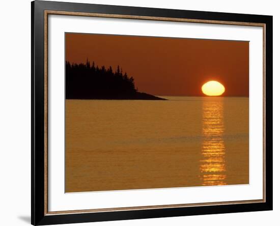 Spring Sunrise Silhouettes Edwards Island and Reflects Light on Lake Superior-Mark Carlson-Framed Photographic Print