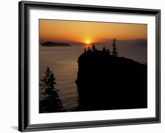 Spring Sunrise Silhouettes Edwards Island and Scoville Point on Lake Superior-Mark Carlson-Framed Photographic Print