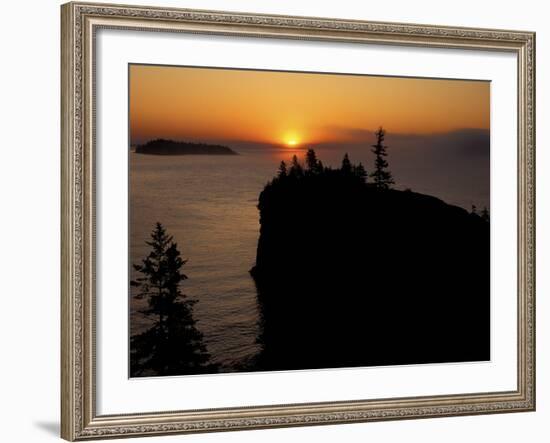 Spring Sunrise Silhouettes Edwards Island and Scoville Point on Lake Superior-Mark Carlson-Framed Photographic Print