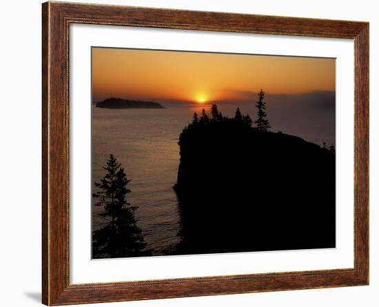 Spring Sunrise Silhouettes Edwards Island and Scoville Point on Lake Superior-Mark Carlson-Framed Photographic Print