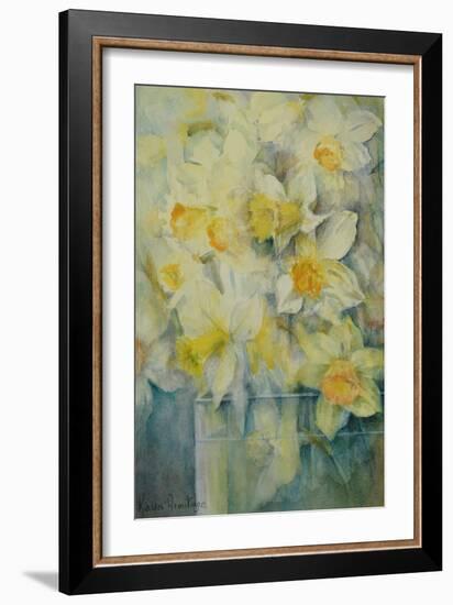 Spring Time, mixed daffodils in tank No 3., Mrs Krelage, Ice Follies and Fortune-Karen Armitage-Framed Giclee Print