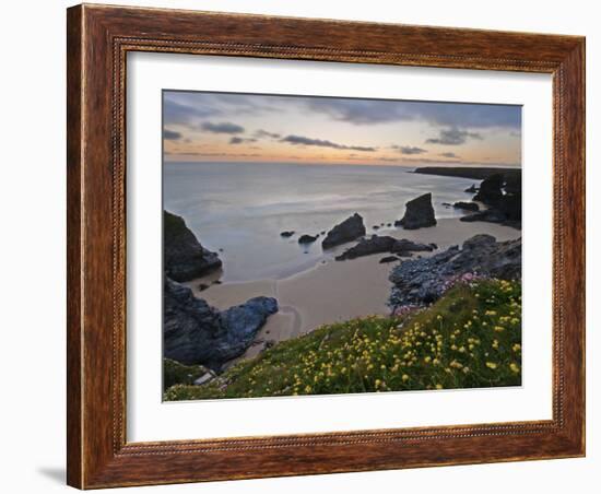 Spring Wildflowers on the Clifftops Overlooking Bedruthan Steps, North Cornwall-Gavin Hellier-Framed Photographic Print