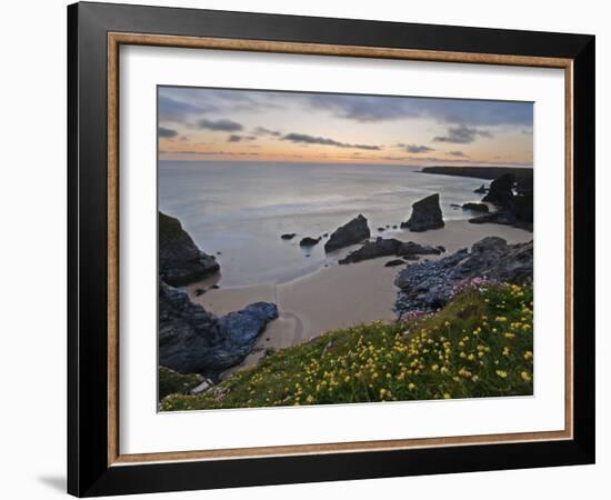 Spring Wildflowers on the Clifftops Overlooking Bedruthan Steps, North Cornwall-Gavin Hellier-Framed Photographic Print