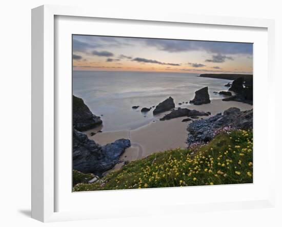 Spring Wildflowers on the Clifftops Overlooking Bedruthan Steps, North Cornwall-Gavin Hellier-Framed Photographic Print