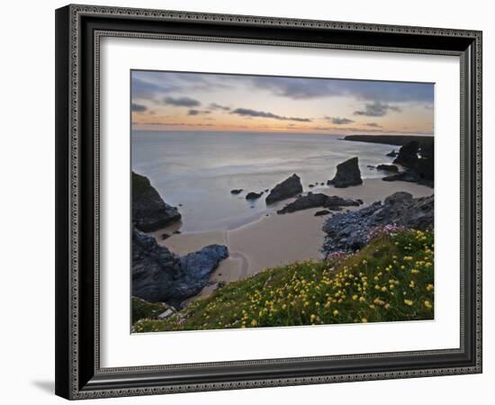 Spring Wildflowers on the Clifftops Overlooking Bedruthan Steps, North Cornwall-Gavin Hellier-Framed Photographic Print