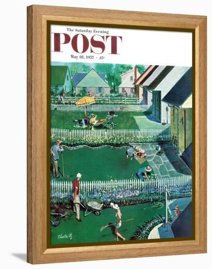 "Spring Yardwork" Saturday Evening Post Cover, May 18, 1957-Thornton Utz-Framed Premier Image Canvas