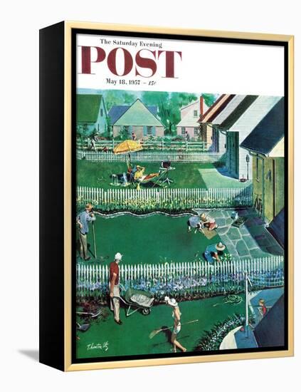 "Spring Yardwork" Saturday Evening Post Cover, May 18, 1957-Thornton Utz-Framed Premier Image Canvas