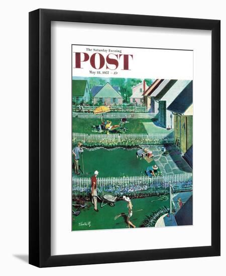 "Spring Yardwork" Saturday Evening Post Cover, May 18, 1957-Thornton Utz-Framed Giclee Print