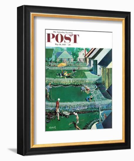 "Spring Yardwork" Saturday Evening Post Cover, May 18, 1957-Thornton Utz-Framed Giclee Print