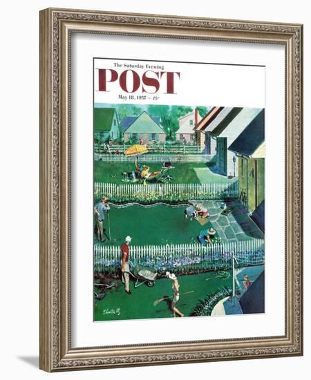 "Spring Yardwork" Saturday Evening Post Cover, May 18, 1957-Thornton Utz-Framed Giclee Print