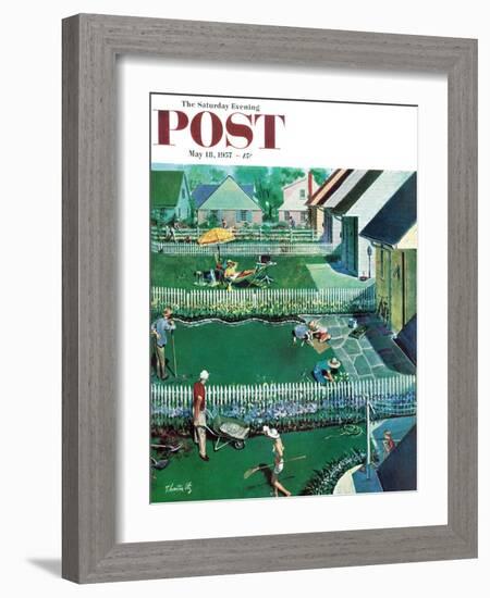 "Spring Yardwork" Saturday Evening Post Cover, May 18, 1957-Thornton Utz-Framed Giclee Print