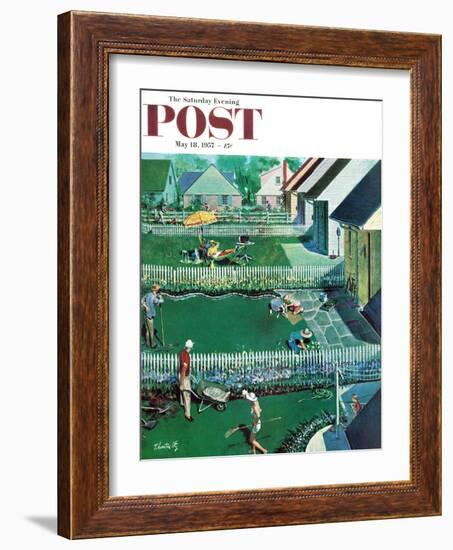 "Spring Yardwork" Saturday Evening Post Cover, May 18, 1957-Thornton Utz-Framed Giclee Print