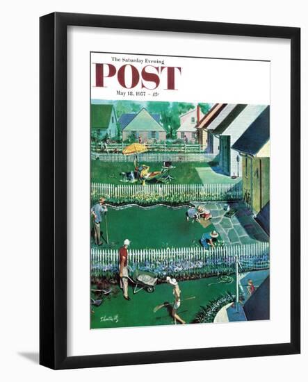 "Spring Yardwork" Saturday Evening Post Cover, May 18, 1957-Thornton Utz-Framed Giclee Print