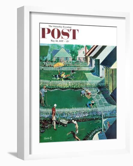 "Spring Yardwork" Saturday Evening Post Cover, May 18, 1957-Thornton Utz-Framed Giclee Print