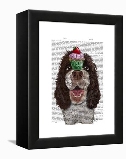 Springer Spaniel with Cupcake-Fab Funky-Framed Stretched Canvas