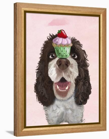 Springer Spaniel with Cupcake-Fab Funky-Framed Stretched Canvas