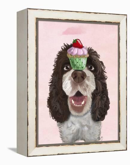 Springer Spaniel with Cupcake-Fab Funky-Framed Stretched Canvas