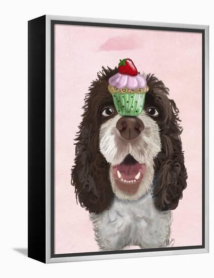 Springer Spaniel with Cupcake-Fab Funky-Framed Stretched Canvas