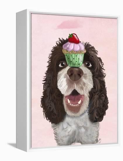 Springer Spaniel with Cupcake-Fab Funky-Framed Stretched Canvas