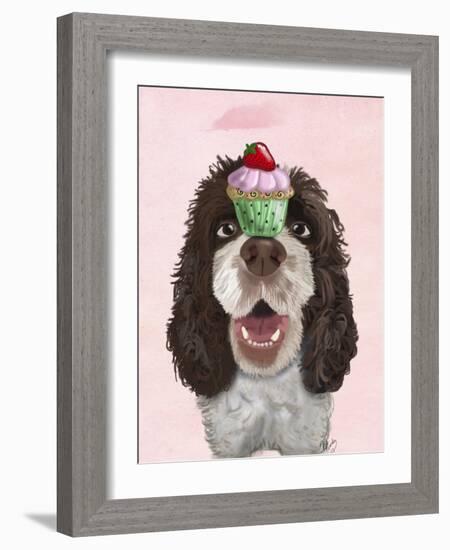 Springer Spaniel with Cupcake-Fab Funky-Framed Art Print