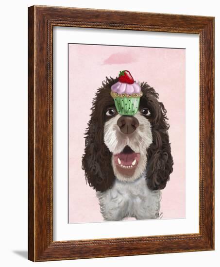 Springer Spaniel with Cupcake-Fab Funky-Framed Art Print