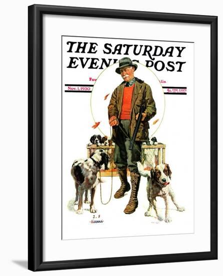 "Springer Spaniels," Saturday Evening Post Cover, November 1, 1930-J.F. Kernan-Framed Giclee Print