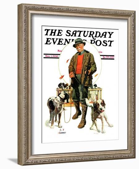 "Springer Spaniels," Saturday Evening Post Cover, November 1, 1930-J.F. Kernan-Framed Giclee Print