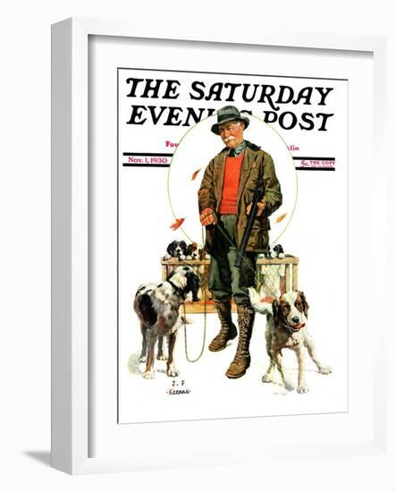 "Springer Spaniels," Saturday Evening Post Cover, November 1, 1930-J.F. Kernan-Framed Giclee Print