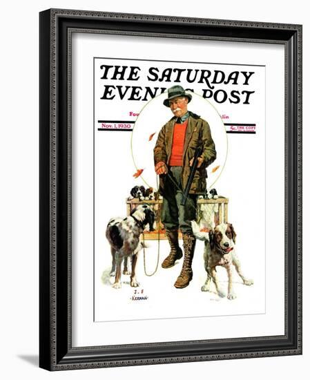 "Springer Spaniels," Saturday Evening Post Cover, November 1, 1930-J.F. Kernan-Framed Giclee Print