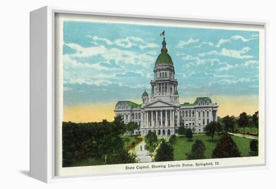 Springfield, Illinois - Capitol Building and Lincoln Statue-Lantern Press-Framed Art Print