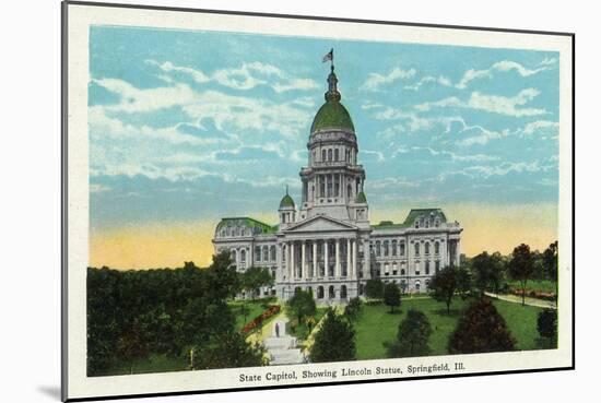 Springfield, Illinois - Capitol Building and Lincoln Statue-Lantern Press-Mounted Art Print