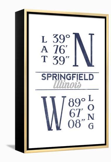 Springfield, Illinois - Latitude and Longitude (Blue)-Lantern Press-Framed Stretched Canvas