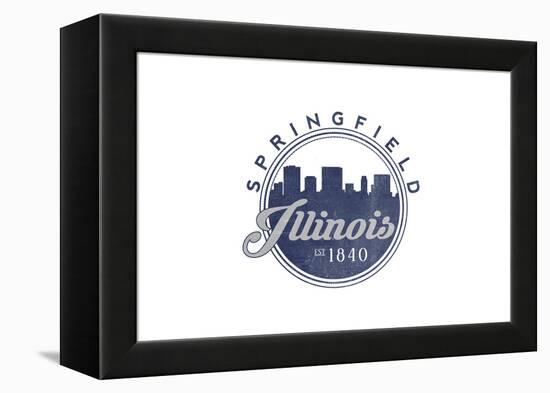 Springfield, Illinois - Skyline Seal (Blue)-Lantern Press-Framed Stretched Canvas