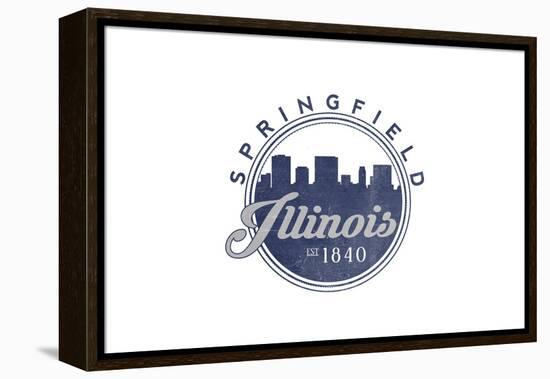 Springfield, Illinois - Skyline Seal (Blue)-Lantern Press-Framed Stretched Canvas