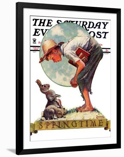 "Springtime, 1935 boy with bunny" Saturday Evening Post Cover, April 27,1935-Norman Rockwell-Framed Giclee Print