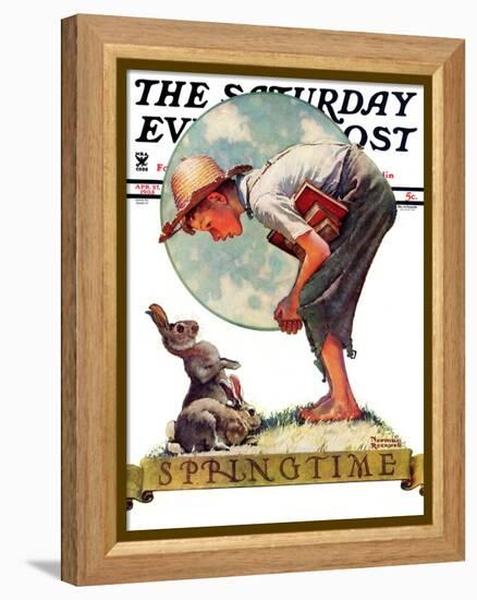 "Springtime, 1935 boy with bunny" Saturday Evening Post Cover, April 27,1935-Norman Rockwell-Framed Premier Image Canvas