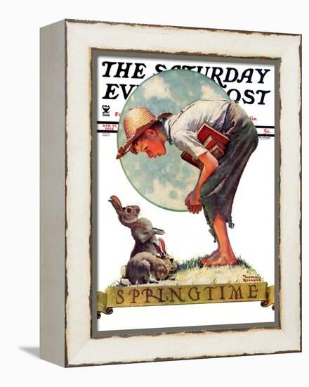 "Springtime, 1935 boy with bunny" Saturday Evening Post Cover, April 27,1935-Norman Rockwell-Framed Premier Image Canvas