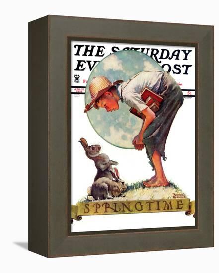 "Springtime, 1935 boy with bunny" Saturday Evening Post Cover, April 27,1935-Norman Rockwell-Framed Premier Image Canvas