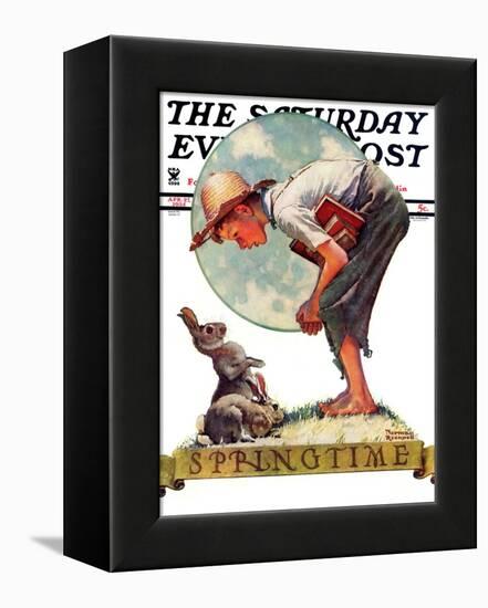 "Springtime, 1935 boy with bunny" Saturday Evening Post Cover, April 27,1935-Norman Rockwell-Framed Premier Image Canvas