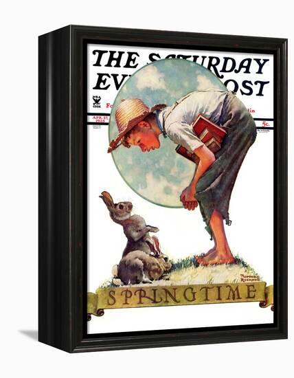 "Springtime, 1935 boy with bunny" Saturday Evening Post Cover, April 27,1935-Norman Rockwell-Framed Premier Image Canvas