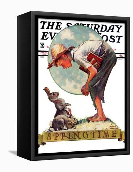 "Springtime, 1935 boy with bunny" Saturday Evening Post Cover, April 27,1935-Norman Rockwell-Framed Premier Image Canvas
