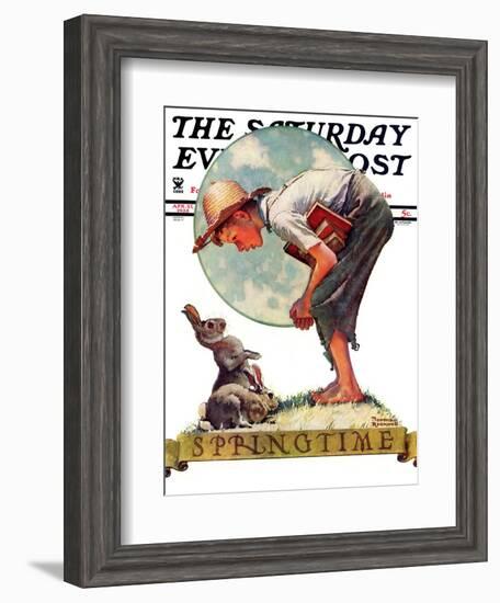 "Springtime, 1935 boy with bunny" Saturday Evening Post Cover, April 27,1935-Norman Rockwell-Framed Giclee Print