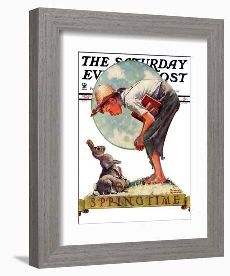 "Springtime, 1935 boy with bunny" Saturday Evening Post Cover, April 27,1935-Norman Rockwell-Framed Giclee Print