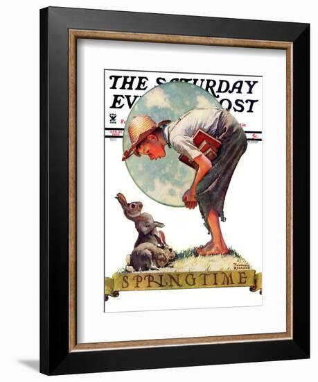 "Springtime, 1935 boy with bunny" Saturday Evening Post Cover, April 27,1935-Norman Rockwell-Framed Giclee Print