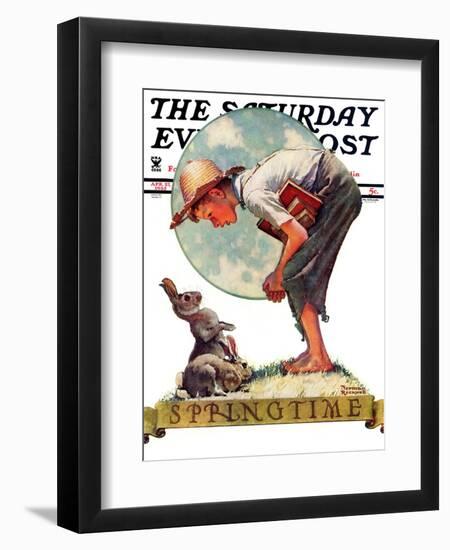 "Springtime, 1935 boy with bunny" Saturday Evening Post Cover, April 27,1935-Norman Rockwell-Framed Giclee Print