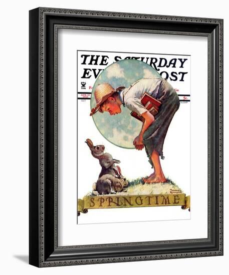 "Springtime, 1935 boy with bunny" Saturday Evening Post Cover, April 27,1935-Norman Rockwell-Framed Giclee Print