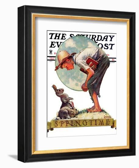 "Springtime, 1935 boy with bunny" Saturday Evening Post Cover, April 27,1935-Norman Rockwell-Framed Giclee Print