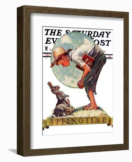 "Springtime, 1935 boy with bunny" Saturday Evening Post Cover, April 27,1935-Norman Rockwell-Framed Premium Giclee Print