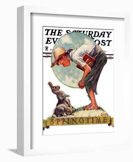 "Springtime, 1935 boy with bunny" Saturday Evening Post Cover, April 27,1935-Norman Rockwell-Framed Premium Giclee Print